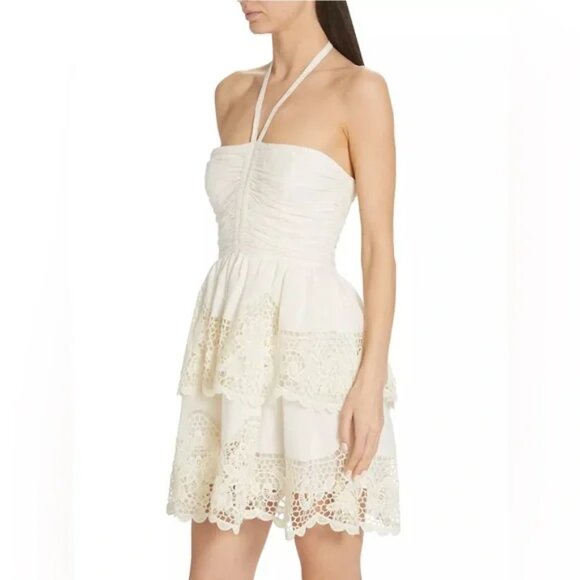 NEW Ulla Johnson Savannah Floral-lace Halterneck Dress In Ivory Size 8 #1489 - Picture 4 of 12